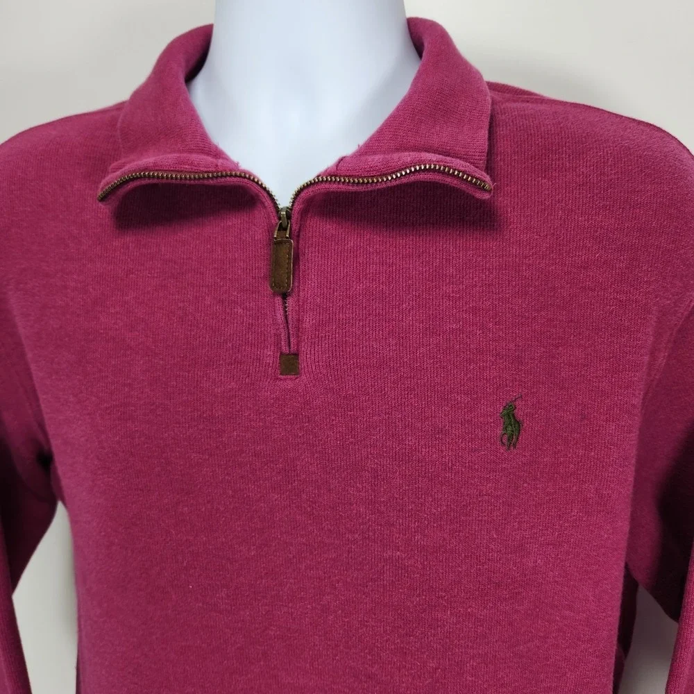 Polo Ralph‎ Lauren Sweater Mens L Magenta Quarter Zip Mock Neck Cotton Pullover