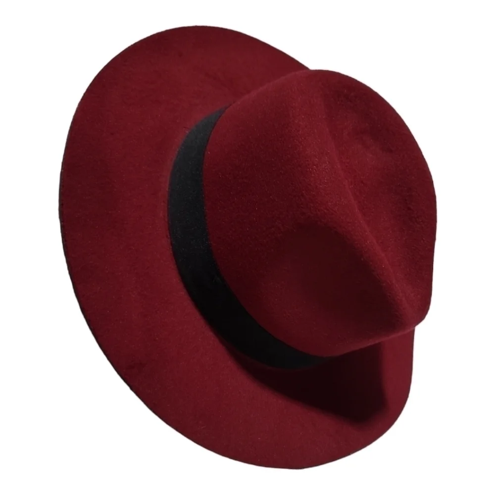 Marcus Adler Burgundy Fedora Wide Brim Hat Black Trim