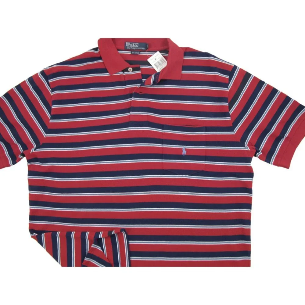 NEW Vintage Polo Ralph Lauren Shirt! XL Red & Blue Stripe Chest Pocket RUNS BIG
