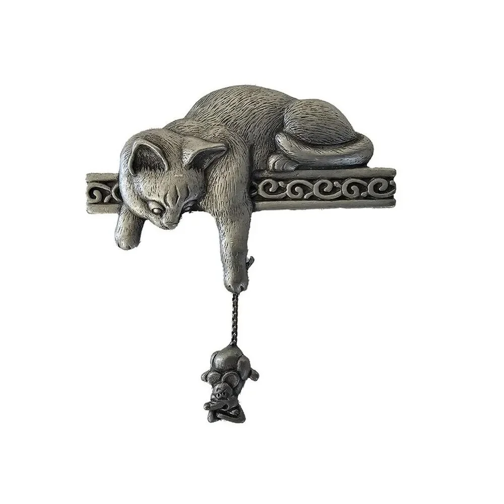 Whimsical Cat Brooch with Mouse Charm JJ Jonette Jewerly Company Pewter Brooch