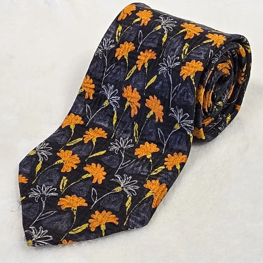 Ermenegildo‎ Zegna Tie 100% Silk Made in Italy Blue Floral Necktie Men's 3.75