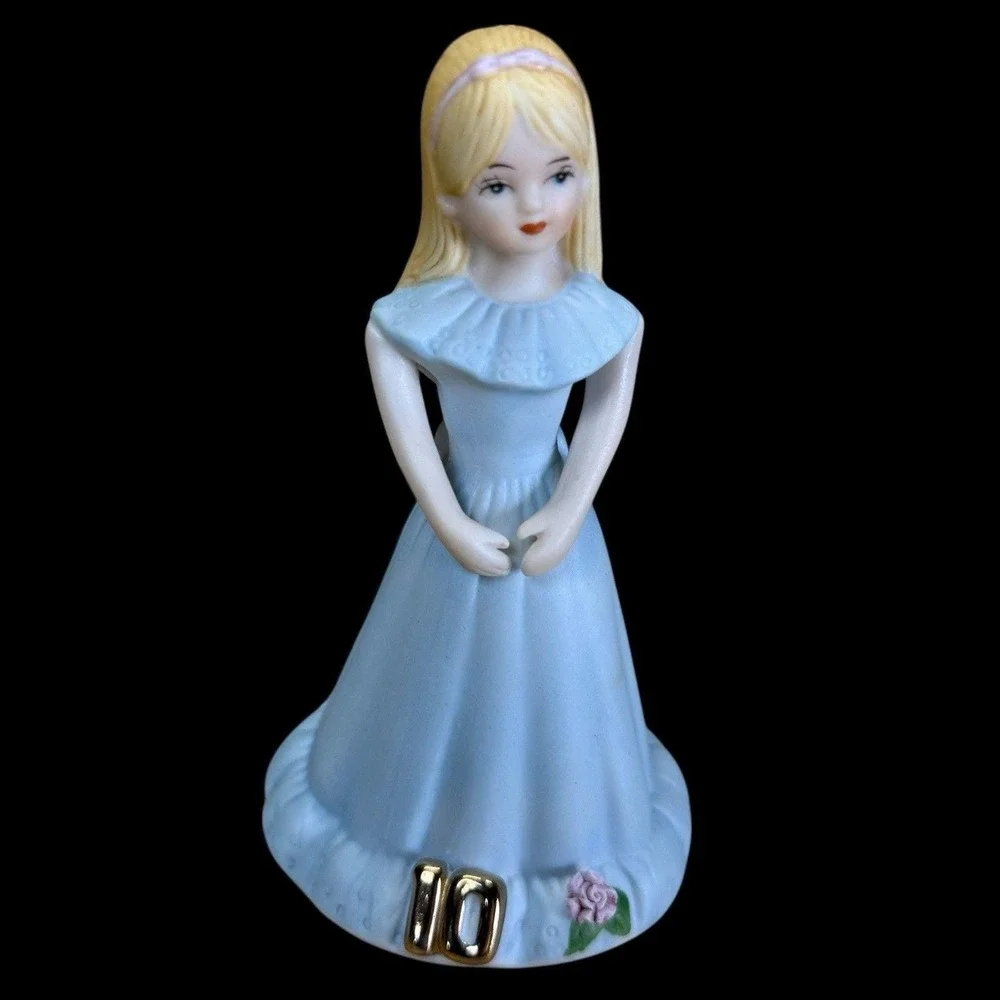 Enesco Growing Up Girls Figurine Age‎ 10 Blonde Hair Blue Dress Vintage 1981