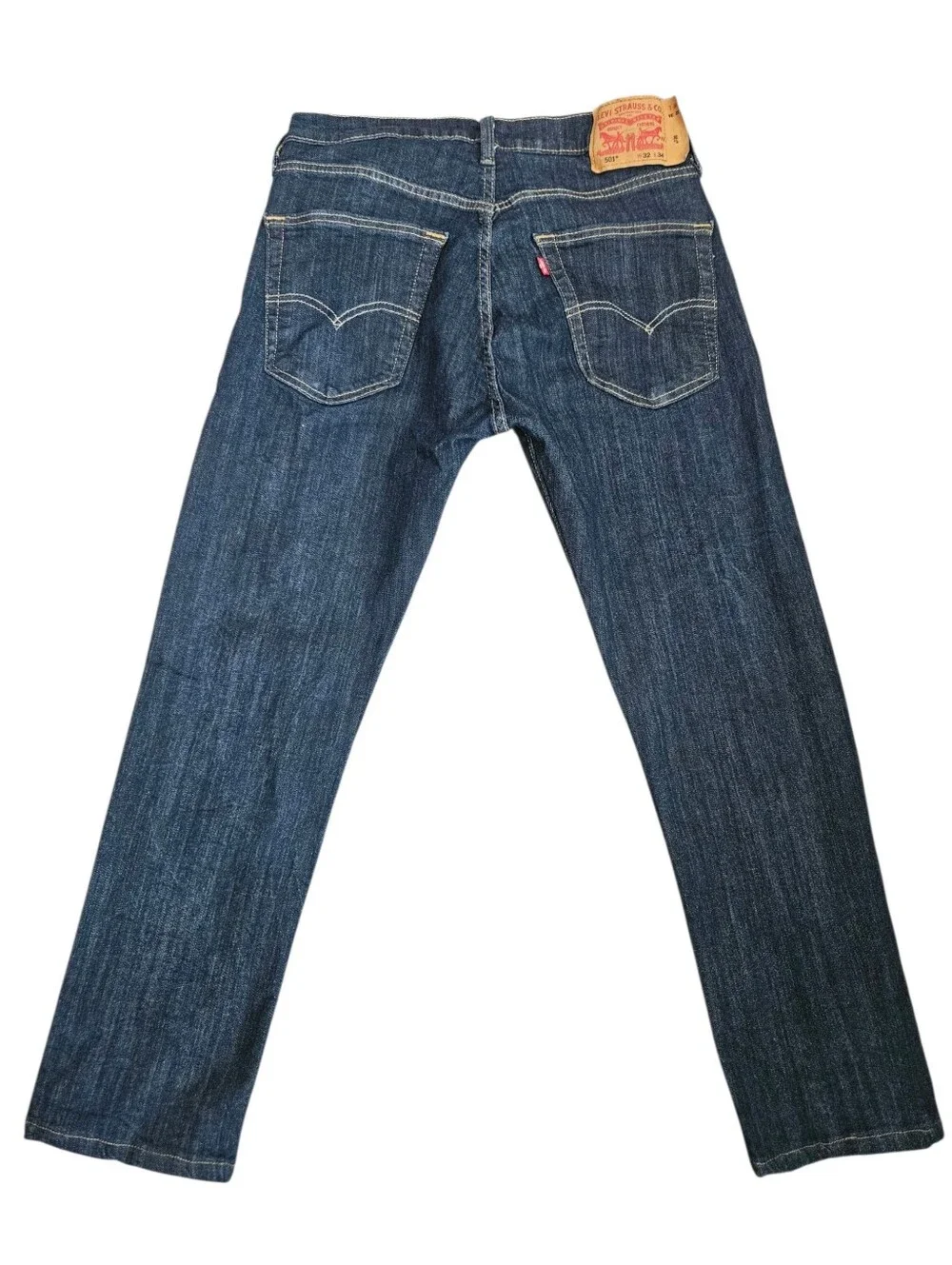 Levis 501 Button Fly Mens‎ Dark Wash Blue Jeans 32X27