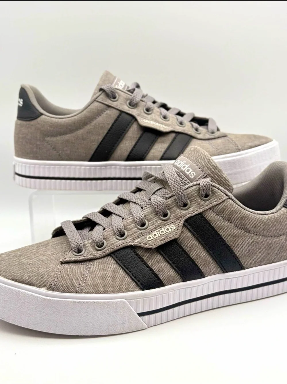 adidas Men’s Gray Canvas Sneakers with Black Stripes