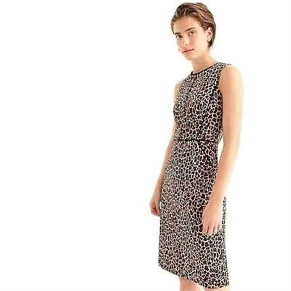 J. CREW Sheath Dress in Leopard Bi-Stretch Cotton- Size‎ 0- Color Leopard Print