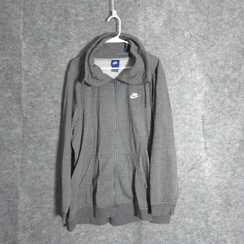 Nike Full Zip Hoodie Womens‎ 1X Grey Funnel Neck Fleece 942101 Sportswear Zip Up
