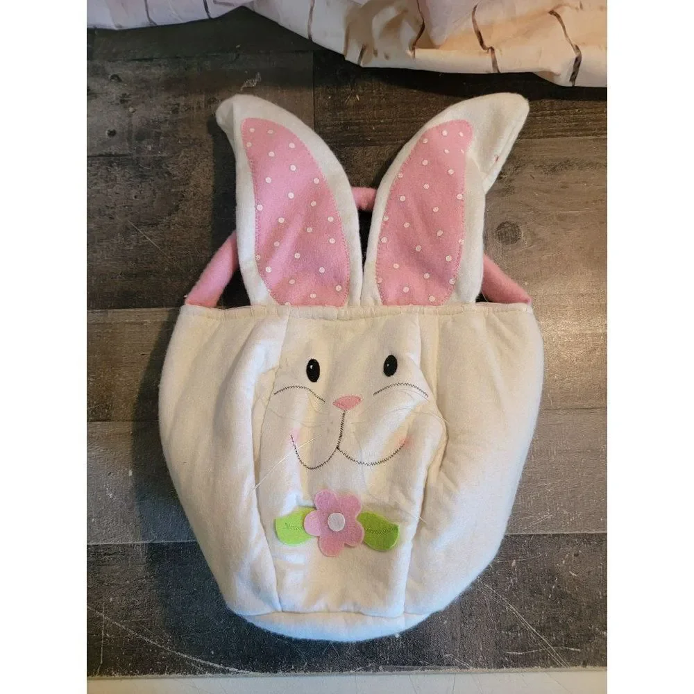 Pink plush‎ Easter Bunny basket flower decor