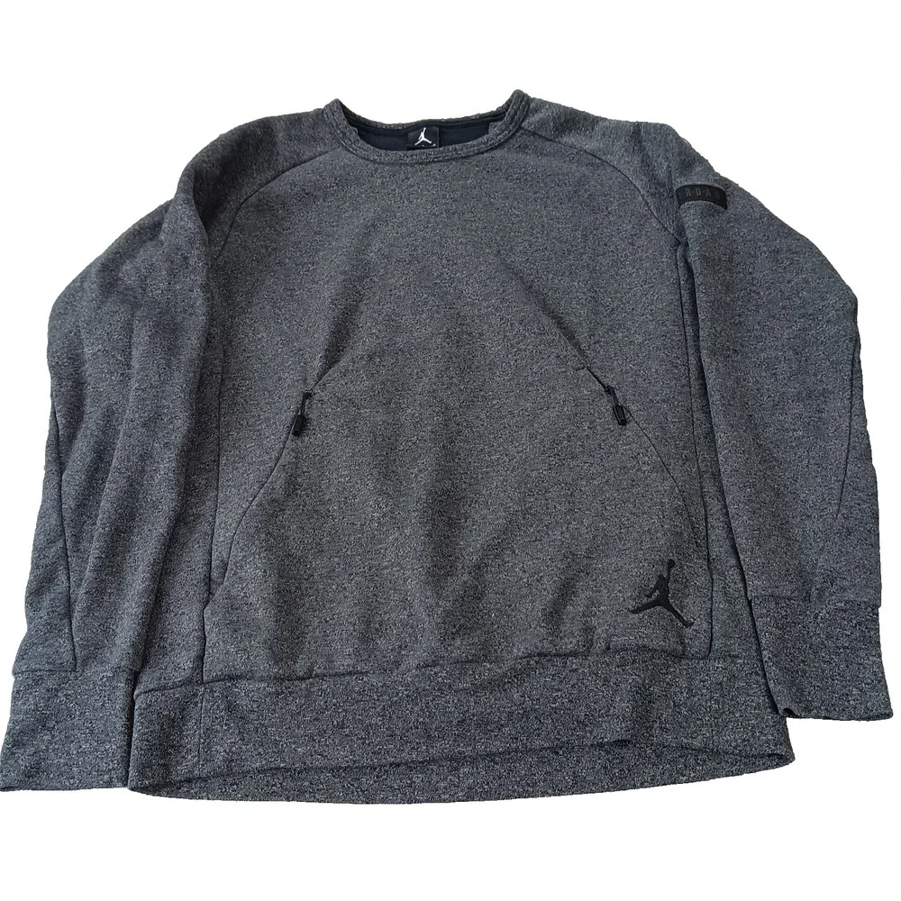 Nike Air Jordan Sweatshirt Mens L Grey‎ Zip Pockets Icon Logo Fleece Crewneck