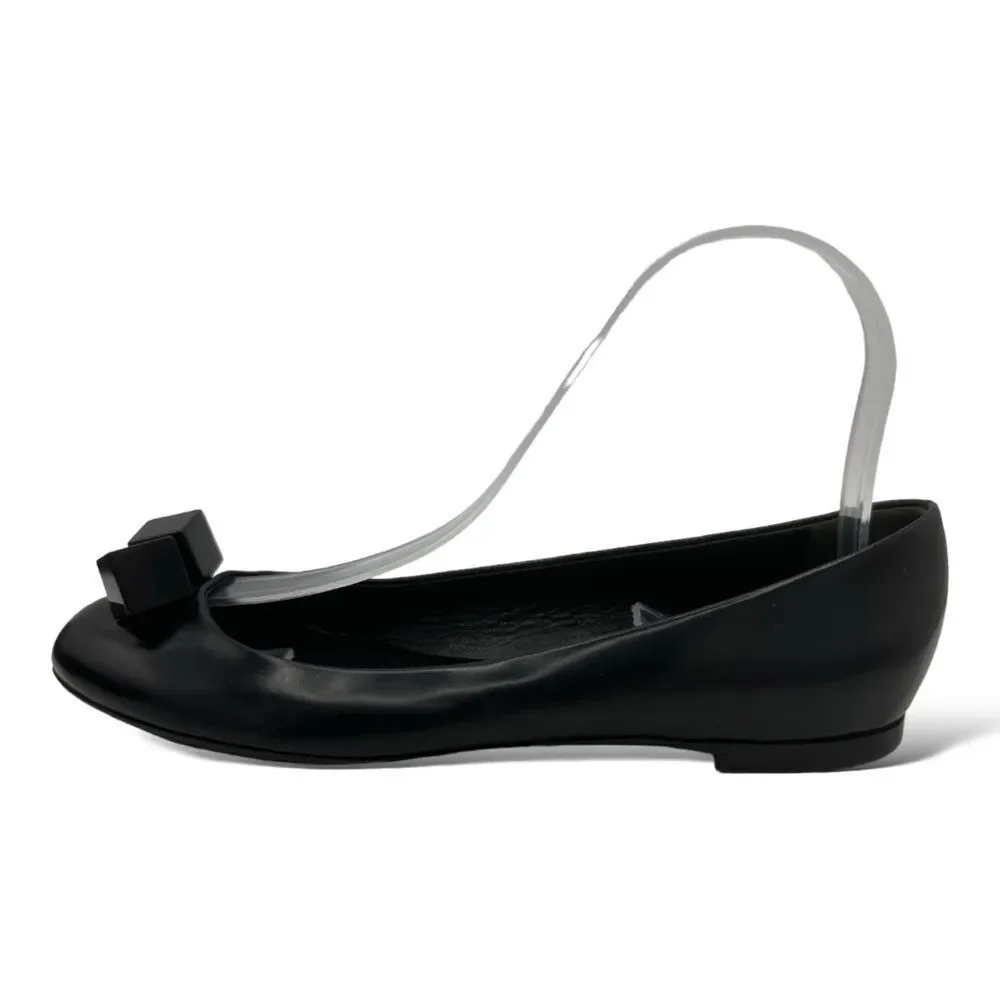 LOUIS VUITTON BLACK All Leather Ballet Flats w/Logo Cube Accents Sz 7US 37.5 EUR