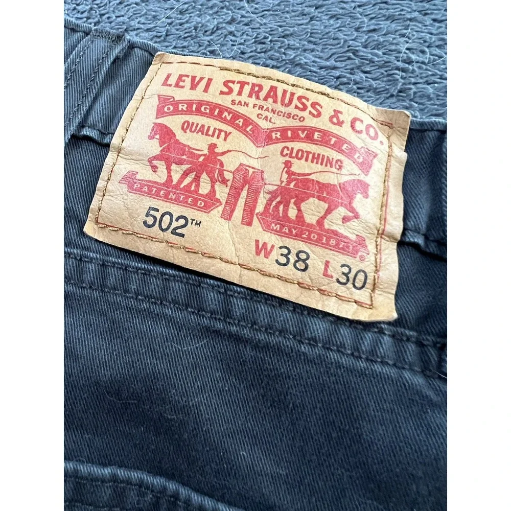 LEVI'S 502 Men's Jeans Size 38x30 Black Denim Tapered‎ Leg Straight Fit Comfort
