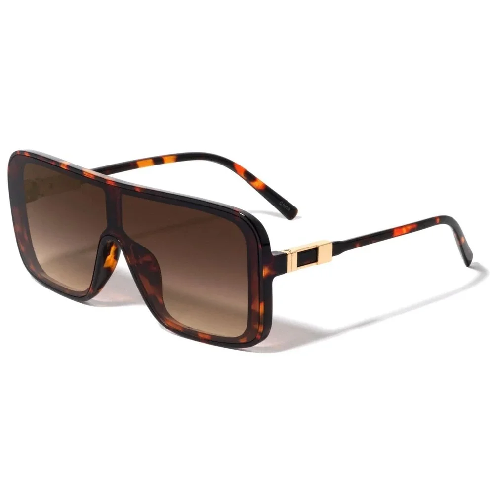 Women Oversized Shield Sunglasses‎ Brown Flat Lens Fashion Visor Trendy Shades