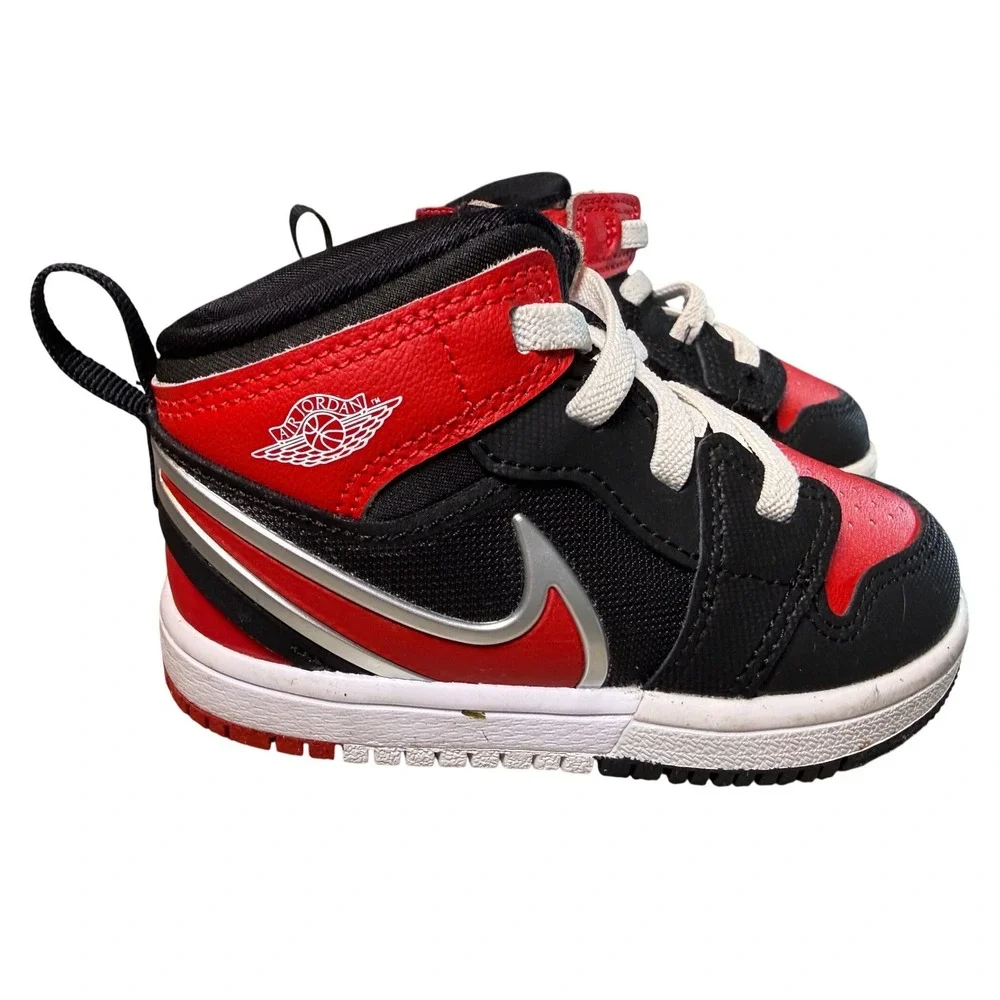 Kids Air Jordan 1 Mid Toddler Shoes Black Red FQ1283 006 Size 6C Sneakers Kicks‎