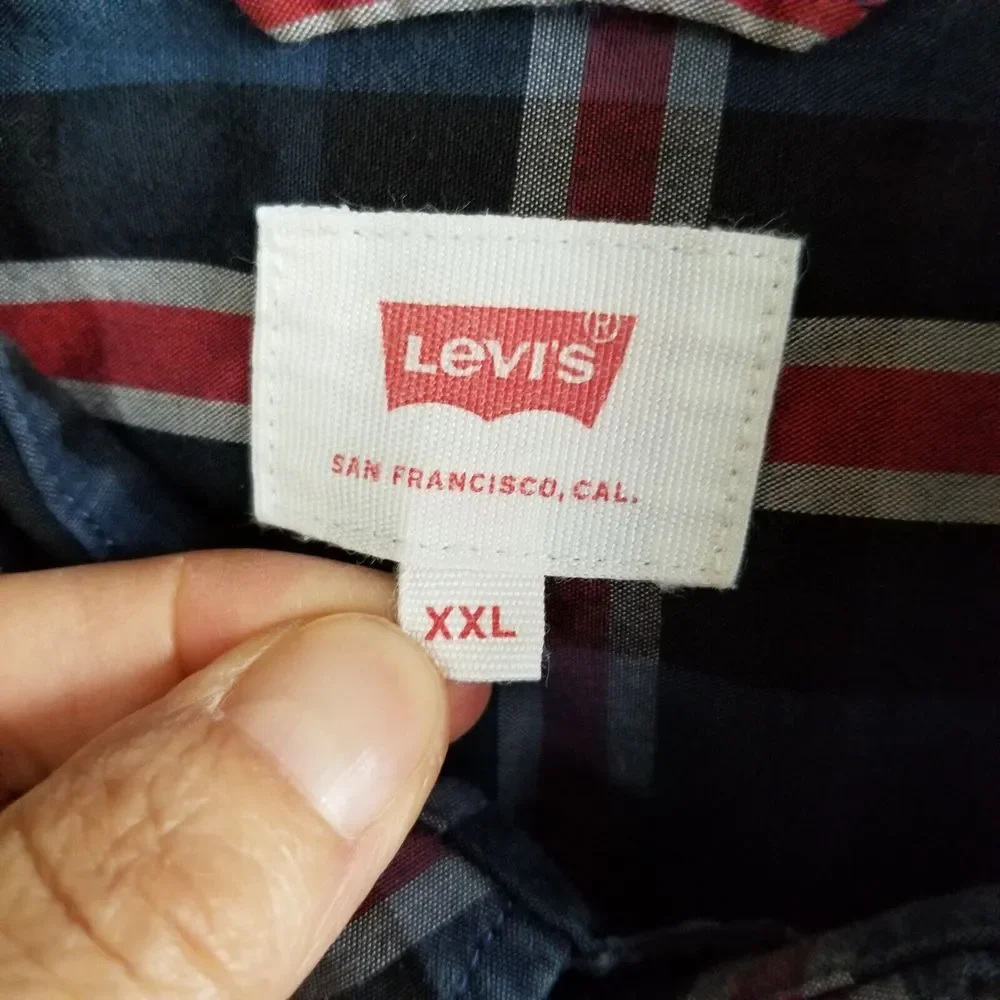 Levi's Men's Button Up Shirt 2XL Red Plaid Modern Fit Pocket Long Sleeve Check‎