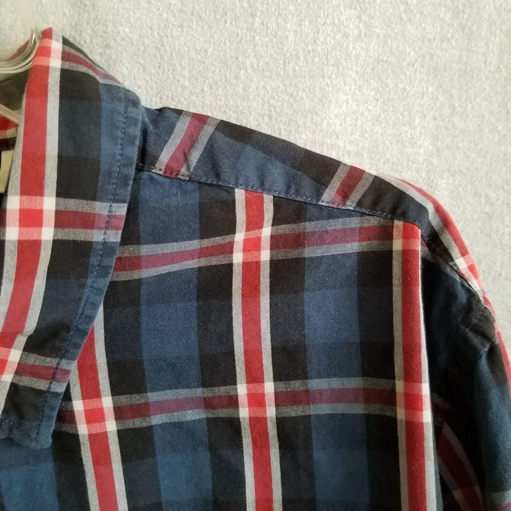Levi's Men's Button Up Shirt 2XL Red Plaid Modern Fit Pocket Long Sleeve Check‎