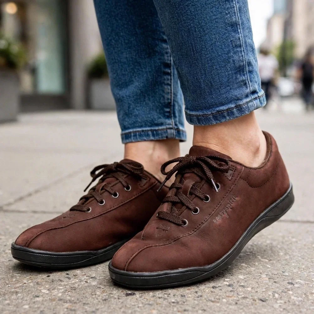 Easy‎ Spirit ESAPI Women's Brown Leather Lace Up Comfort Walking Shoes Size 9