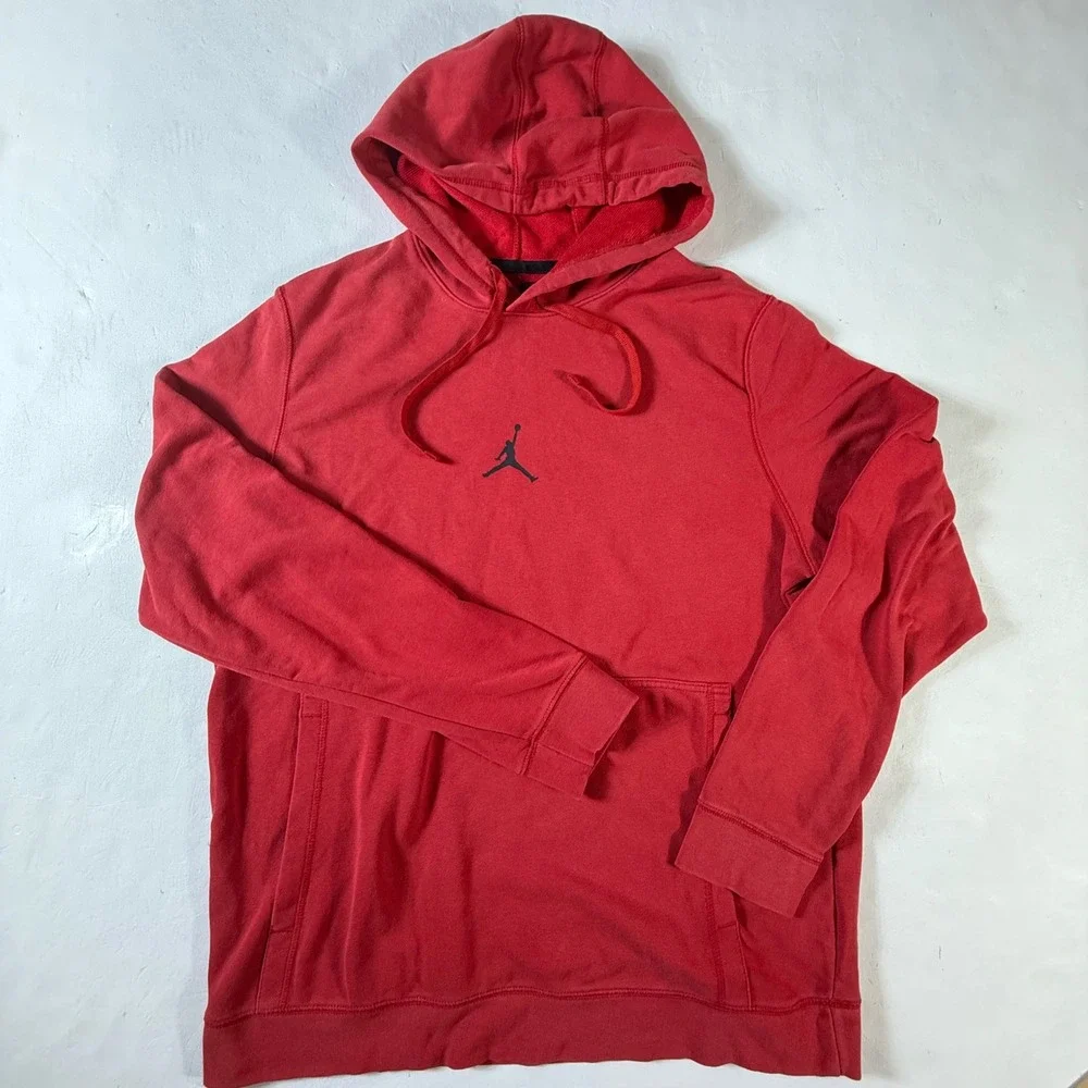 Jordan Hoodie Mens Large Center Jumpman Logo Hoodie Red Pullover Sweatshirt‎