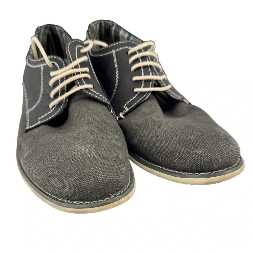 Steve Madden Taro Oxford Shoes Mens 10 Gray Canvas Contrast Stitch‎ Lace M-TARO