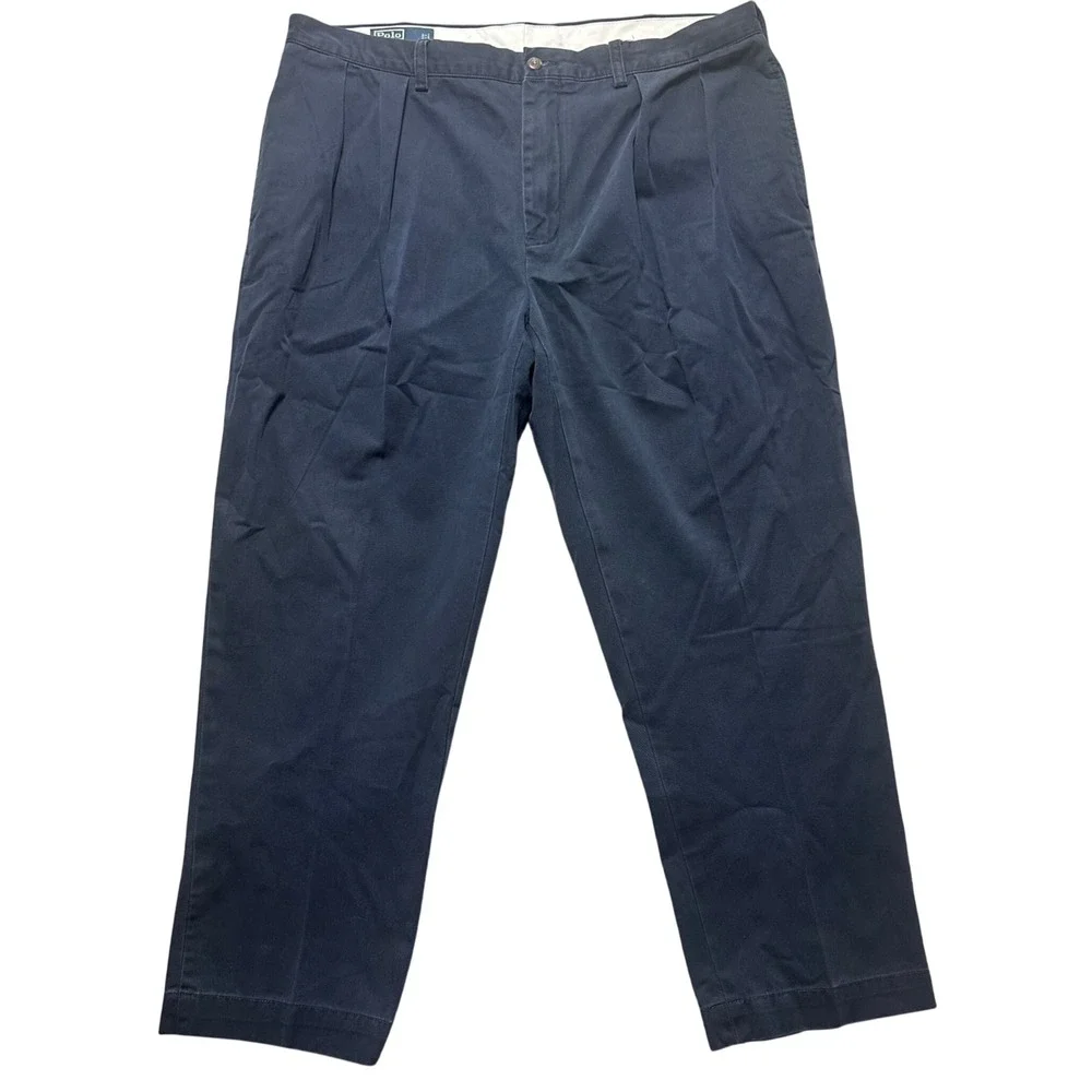 Vintage Polo Ralph Lauren Ethan‎ Pant Mens Navy Blue Cotton Pleated Preppy 40x30