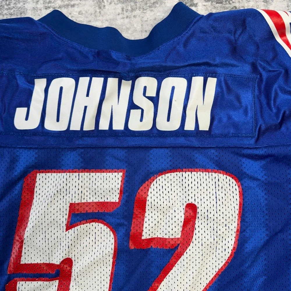 VTG New England Patriots Ted Johnson Jersey Mens XL Adidas Royal Blue Striped 52