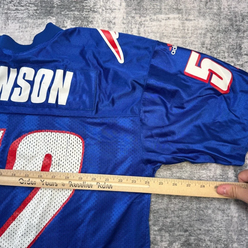 VTG New England Patriots Ted Johnson Jersey Mens XL Adidas Royal Blue Striped 52