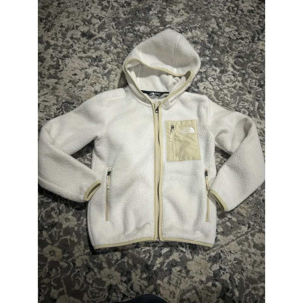 Unisex Kids North Face Jacket‎ White Zip Up Fleece Size Small 7/8