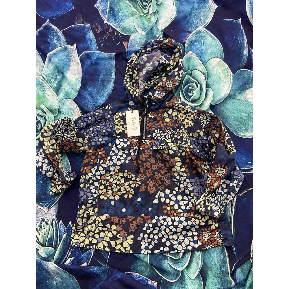 Sea‎ New York Kids Floral Patchwork Windbreaker Hooded Half Zip Jacket 7-9Y H60