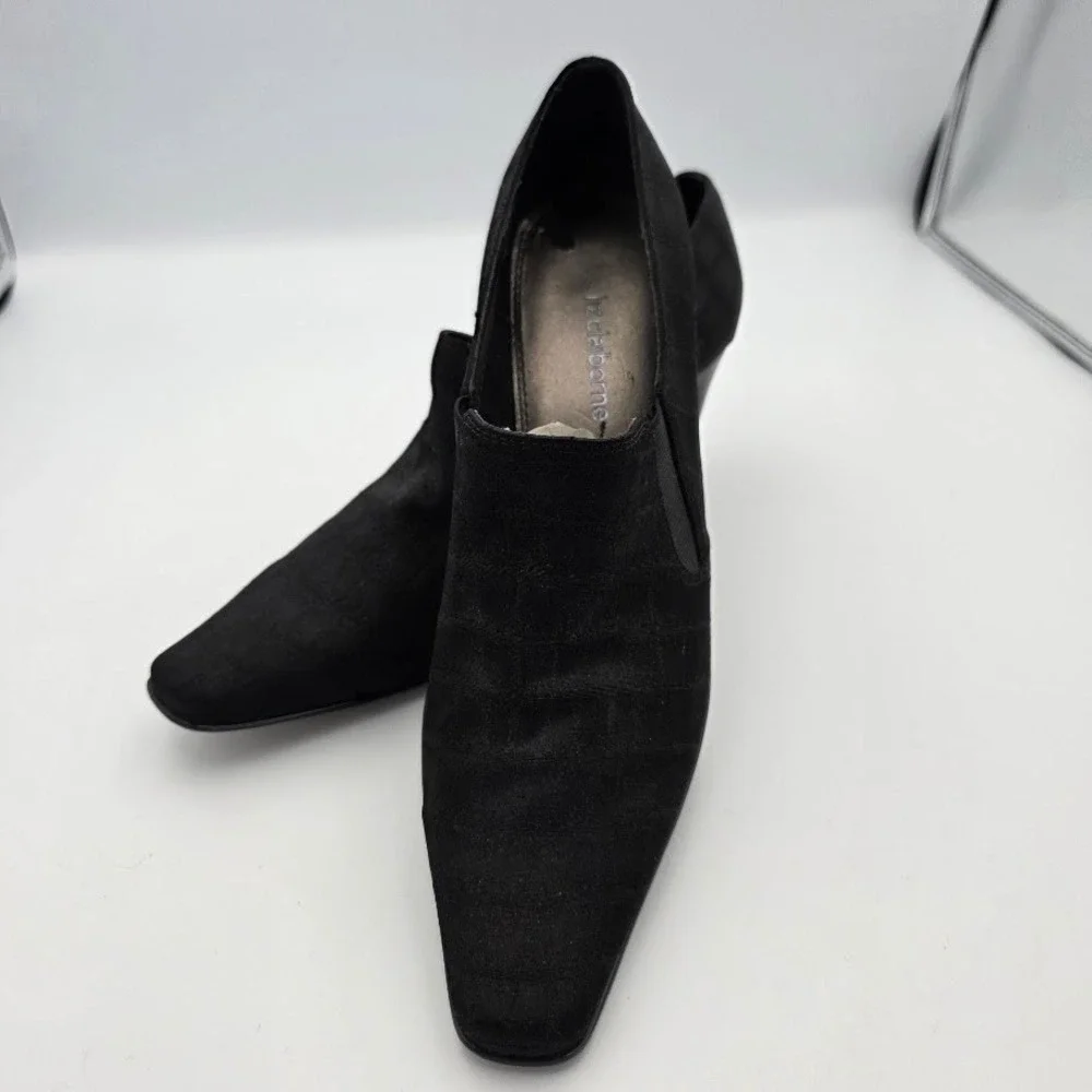 Liz Claiborne Black Suede Elastic Side‎ Ankle Booties Pointed Toe Heels Size 8M