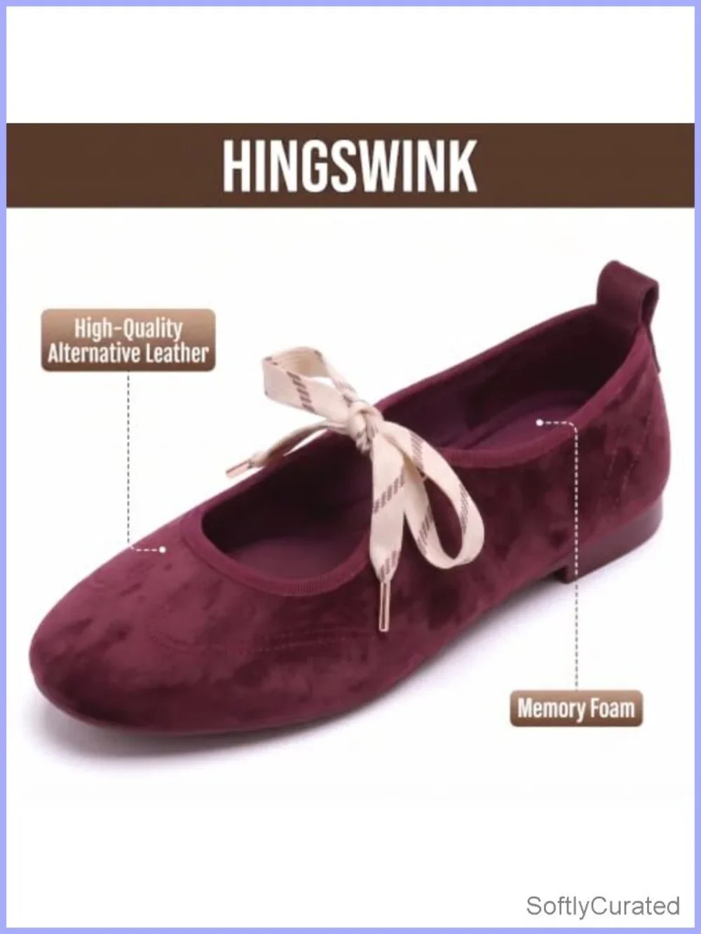 Faux Velvet Bow Ballet Flats Mary Jane Memory Foam Slip-On Comfort Shoes