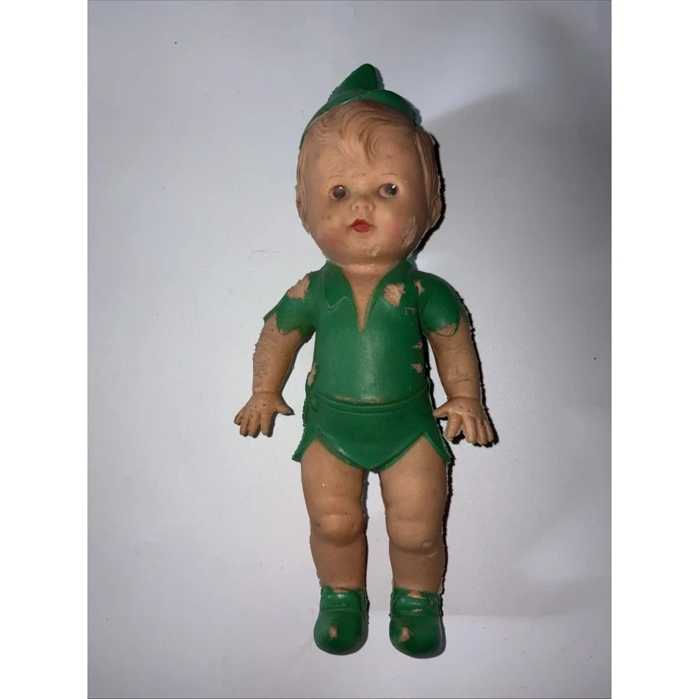 Vintage 1950's Peter Pan‎ Squeaker Doll Figurine The Sun Rubber Co. Damaged