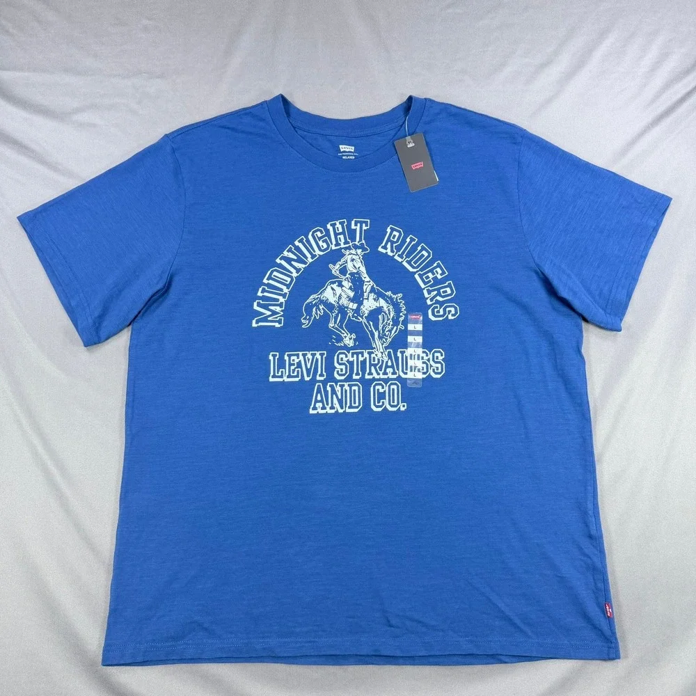 Levi's Mens Large Blue 100% Cotton Midnight Riders Graphic Relaxed T-Shirt New‎
