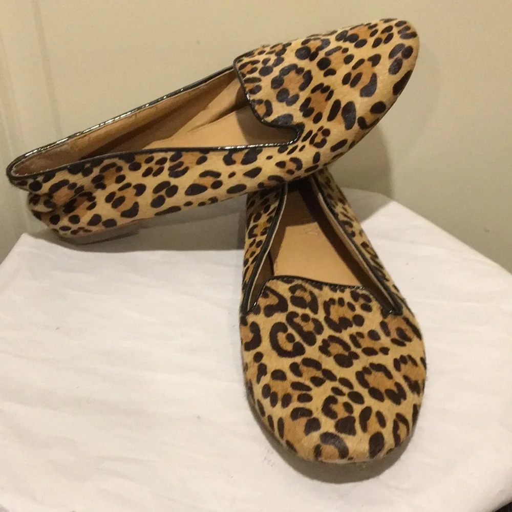 J. Crew SlipOn animal leopard print Hair/patent leather accent flats size 7