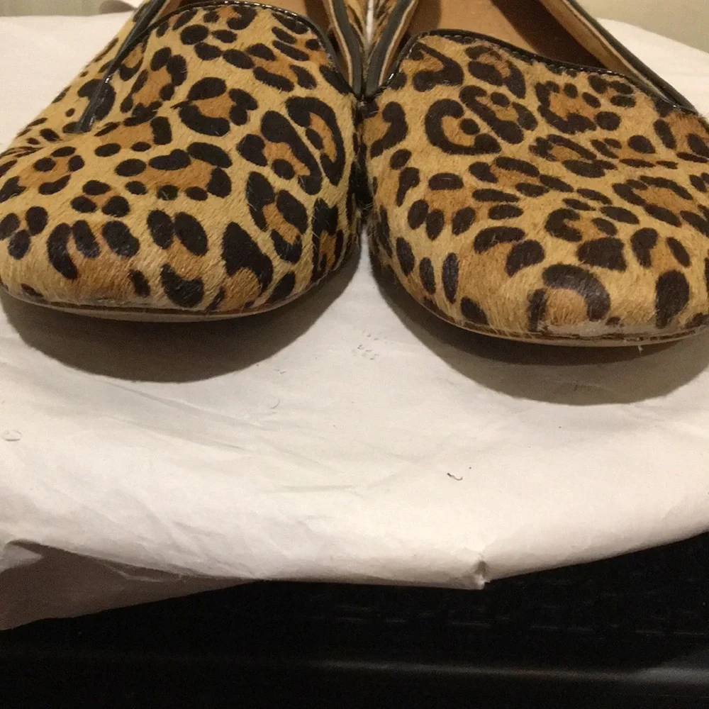 J. Crew SlipOn animal leopard print Hair/patent leather accent flats size 7