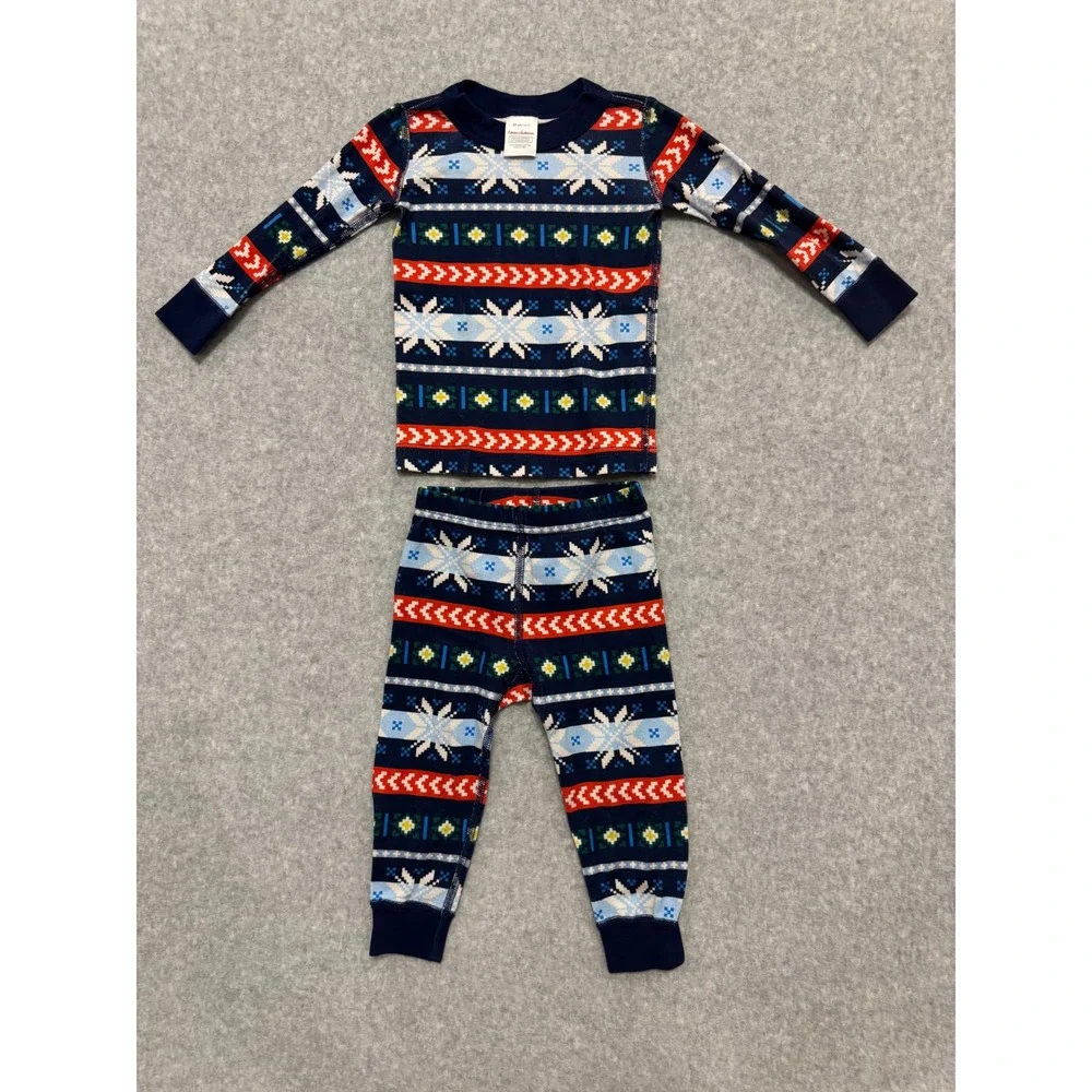 Hanna‎ Andersson Kids 2T Organic Cotton Fair Isle Snowflake Pajama Set Navy Blue