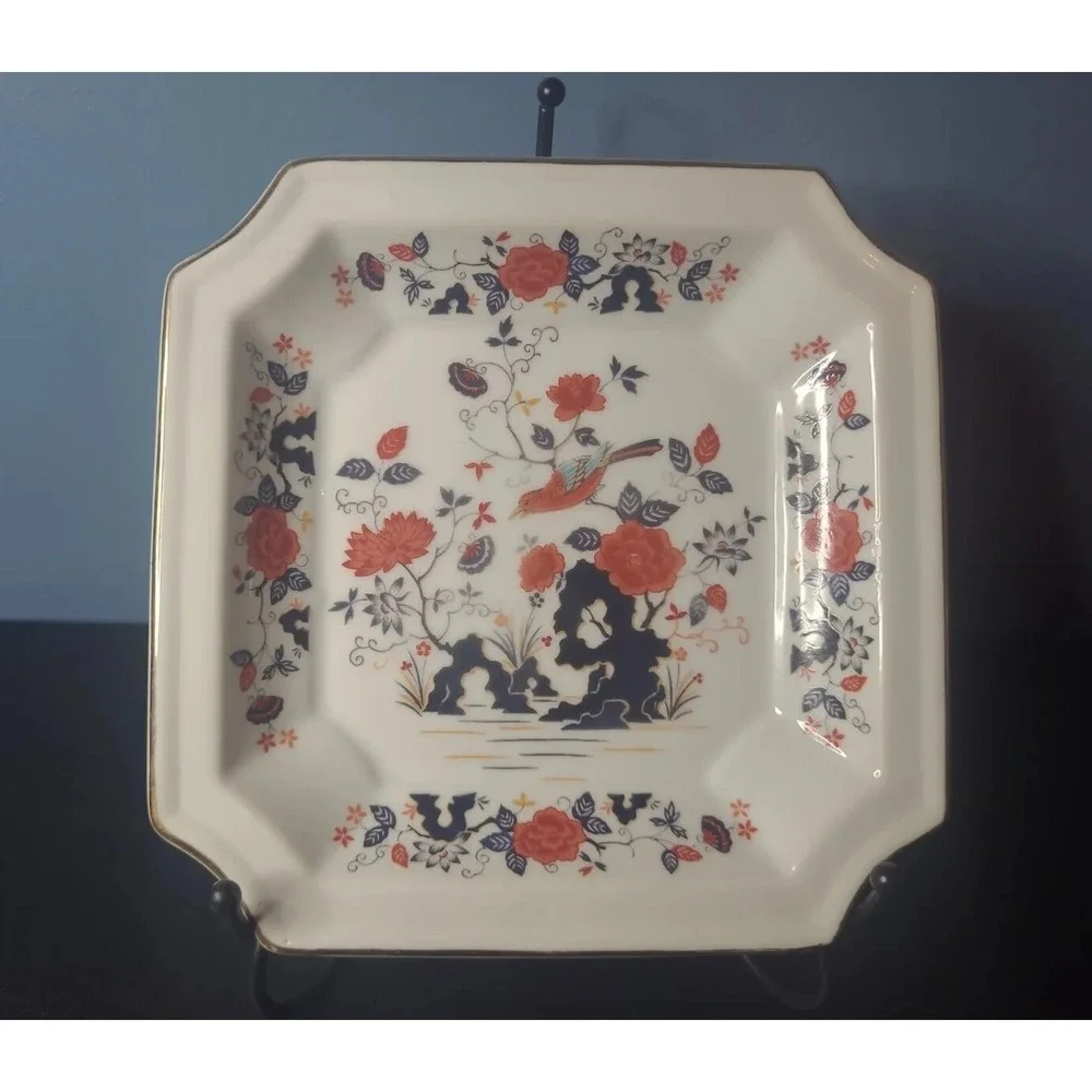 Vintage Floral Birds Square Plate 6