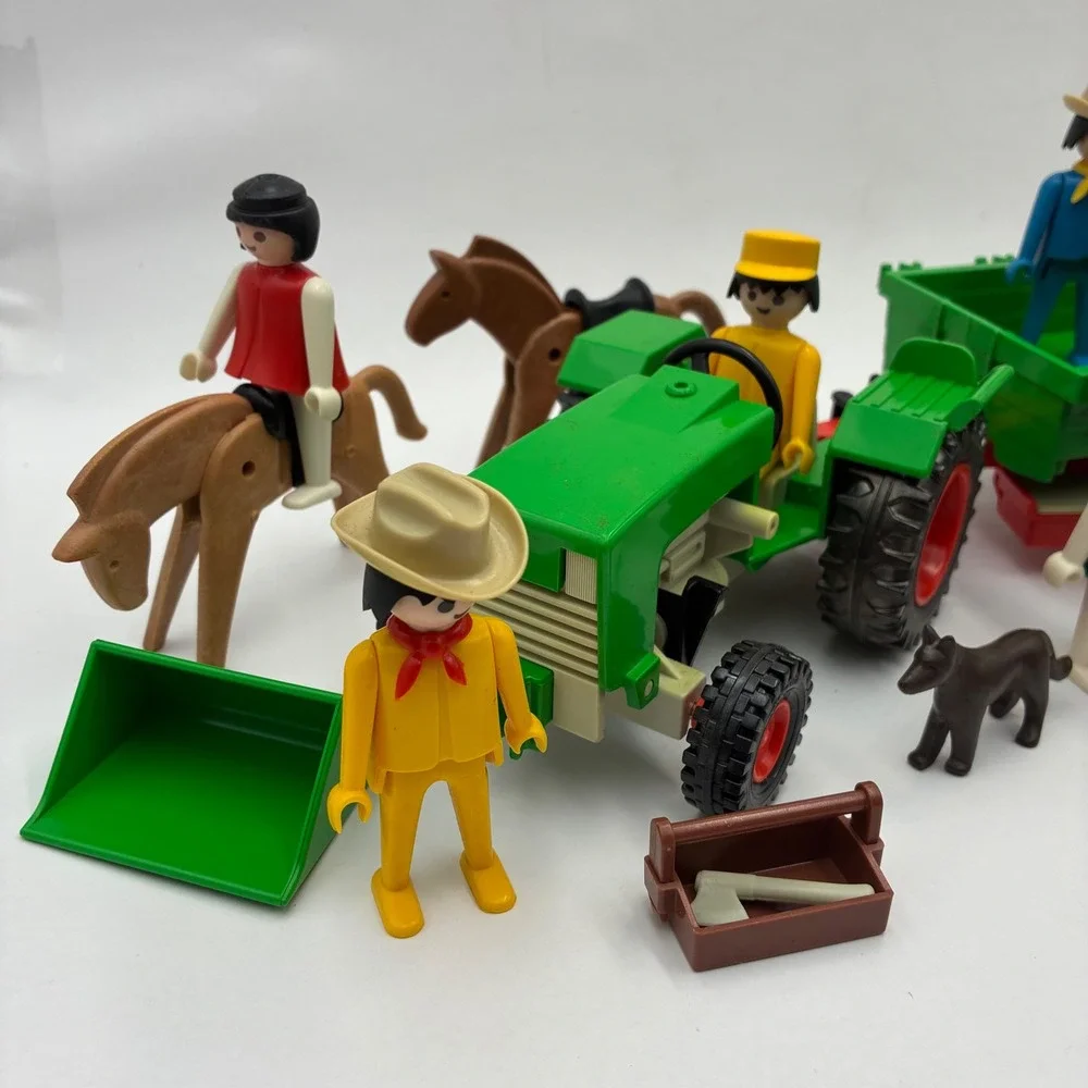 Vintage 1970s Playmobil Farmer Super Deluxe Set 1504 Geobra Tractor Trailer Pen