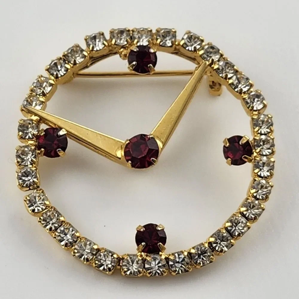 Vintage Rhinestone Clock‎ Brooch