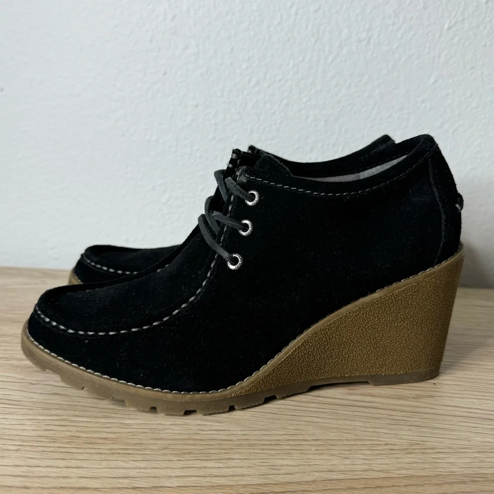 Sperry Black Suede Wedge Lace Up Top-Sider Stella Prow Bootie‎ Womens Size 8.5M