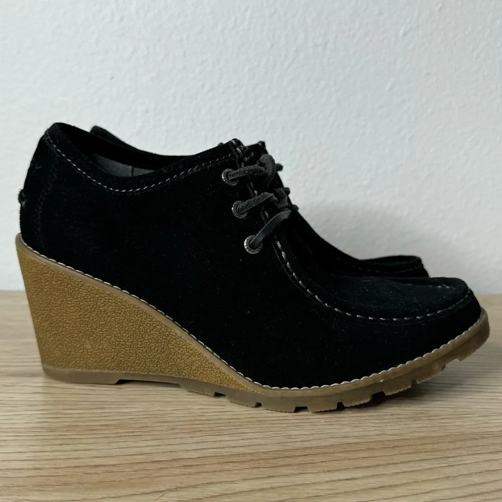 Sperry Black Suede Wedge Lace Up Top-Sider Stella Prow Bootie‎ Womens Size 8.5M