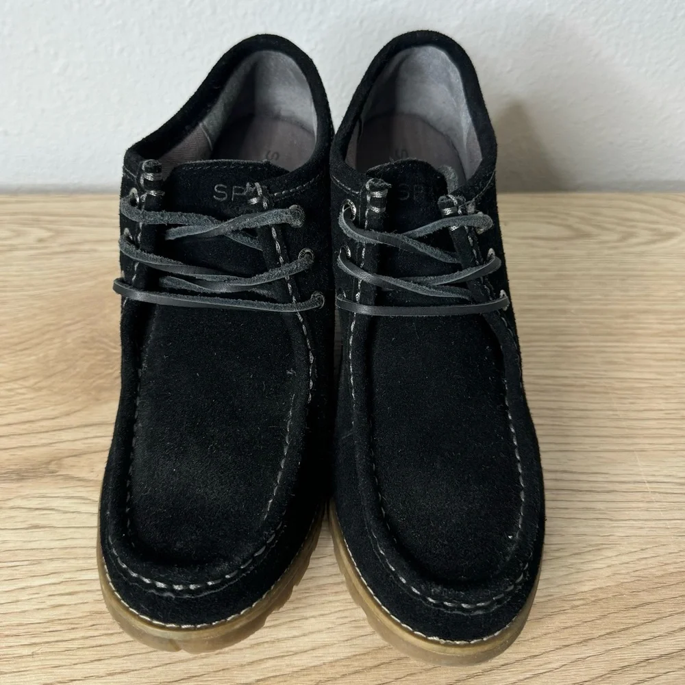 Sperry Black Suede Wedge Lace Up Top-Sider Stella Prow Bootie‎ Womens Size 8.5M