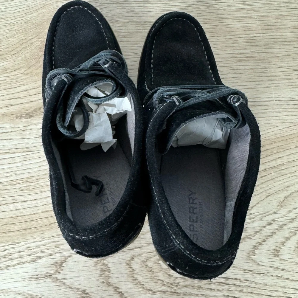 Sperry Black Suede Wedge Lace Up Top-Sider Stella Prow Bootie‎ Womens Size 8.5M