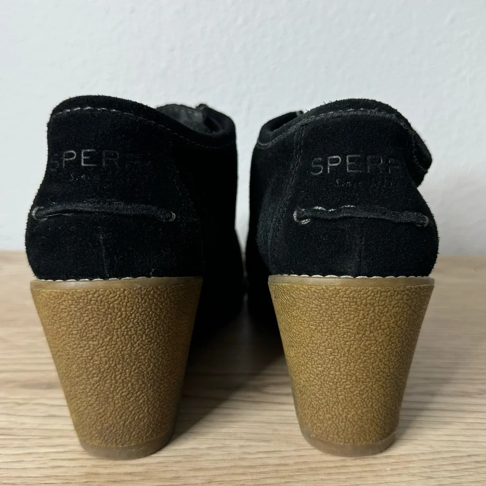 Sperry Black Suede Wedge Lace Up Top-Sider Stella Prow Bootie‎ Womens Size 8.5M