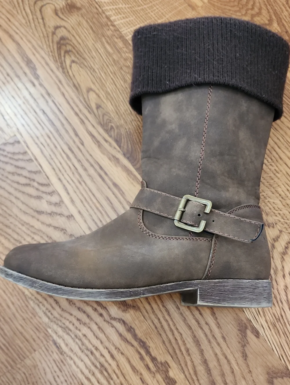 Faded Glory Breanna Brown Faux Suede Sweater Cuff Boots - Girls Size 3M / EU 35