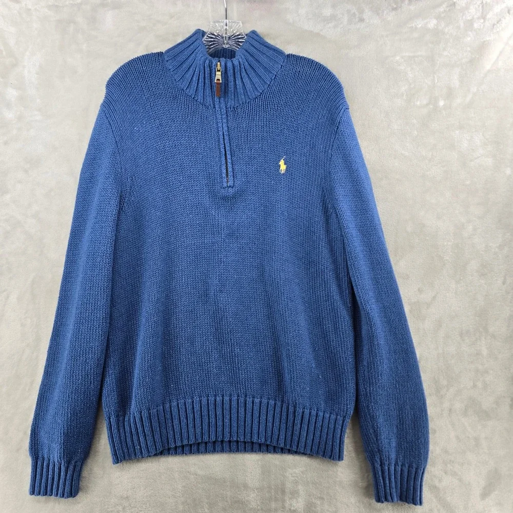 Polo Ralph Lauren Kint Quarter Zip Sweater Mens Medium Blue Cotton Mock Neck