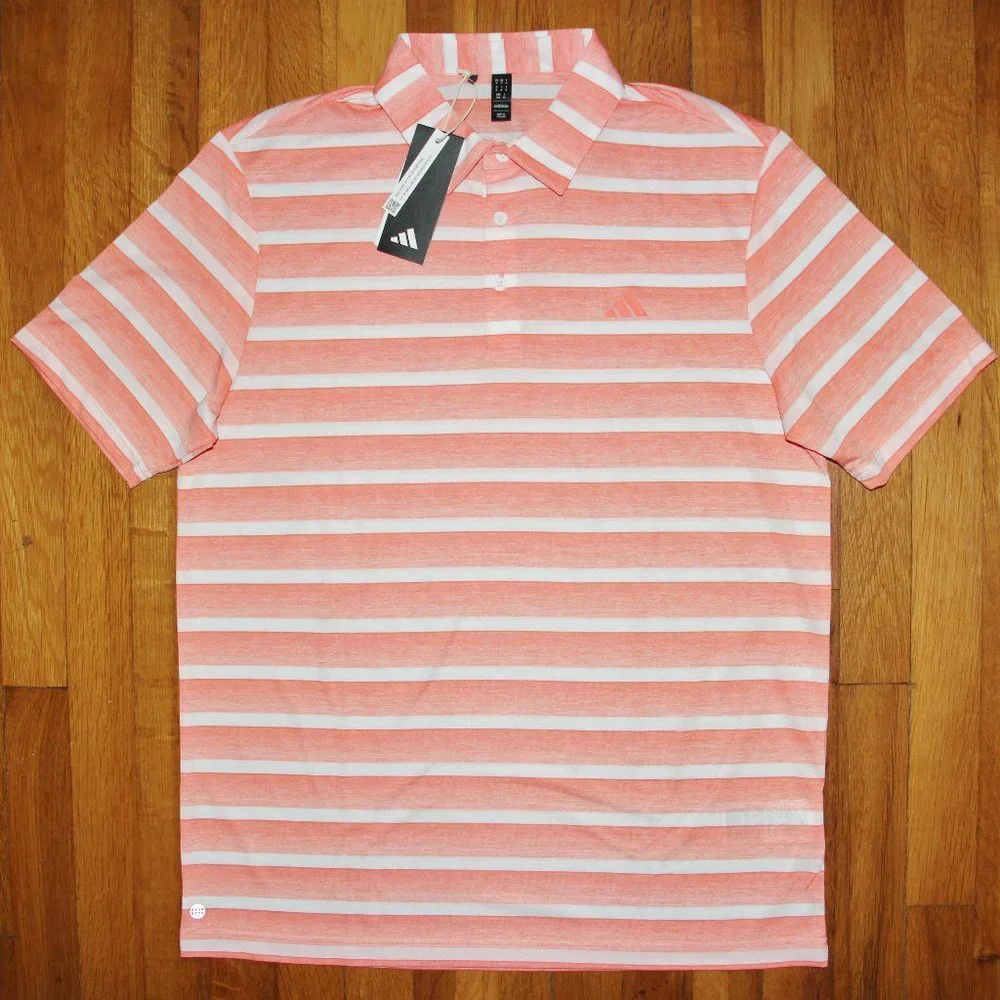 Adidas Two Color Striped Golf Polo Shirt Mens M L Coral Fusion White