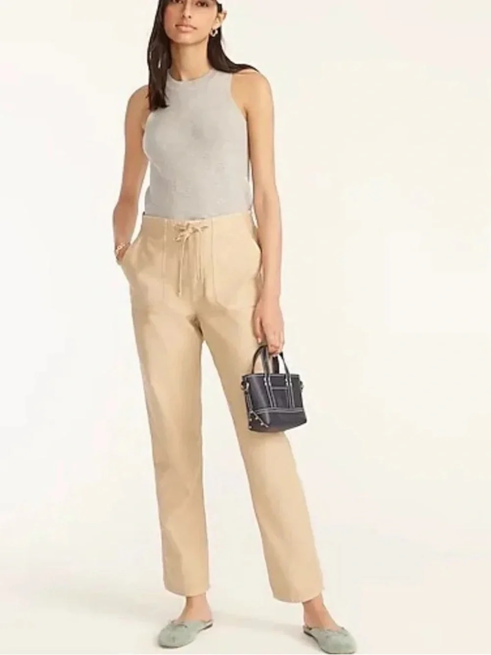 J CREW High Rise Tie Waist Camp Pants in Khaki Size Small Tall