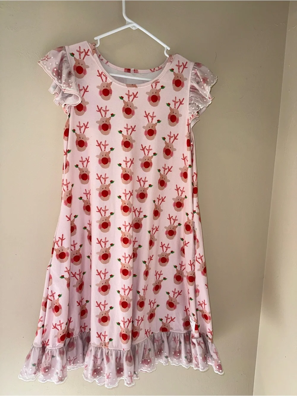 Jane + Jo 14/16 Reindeer Print Flutter Sleeve Kids Nightgown