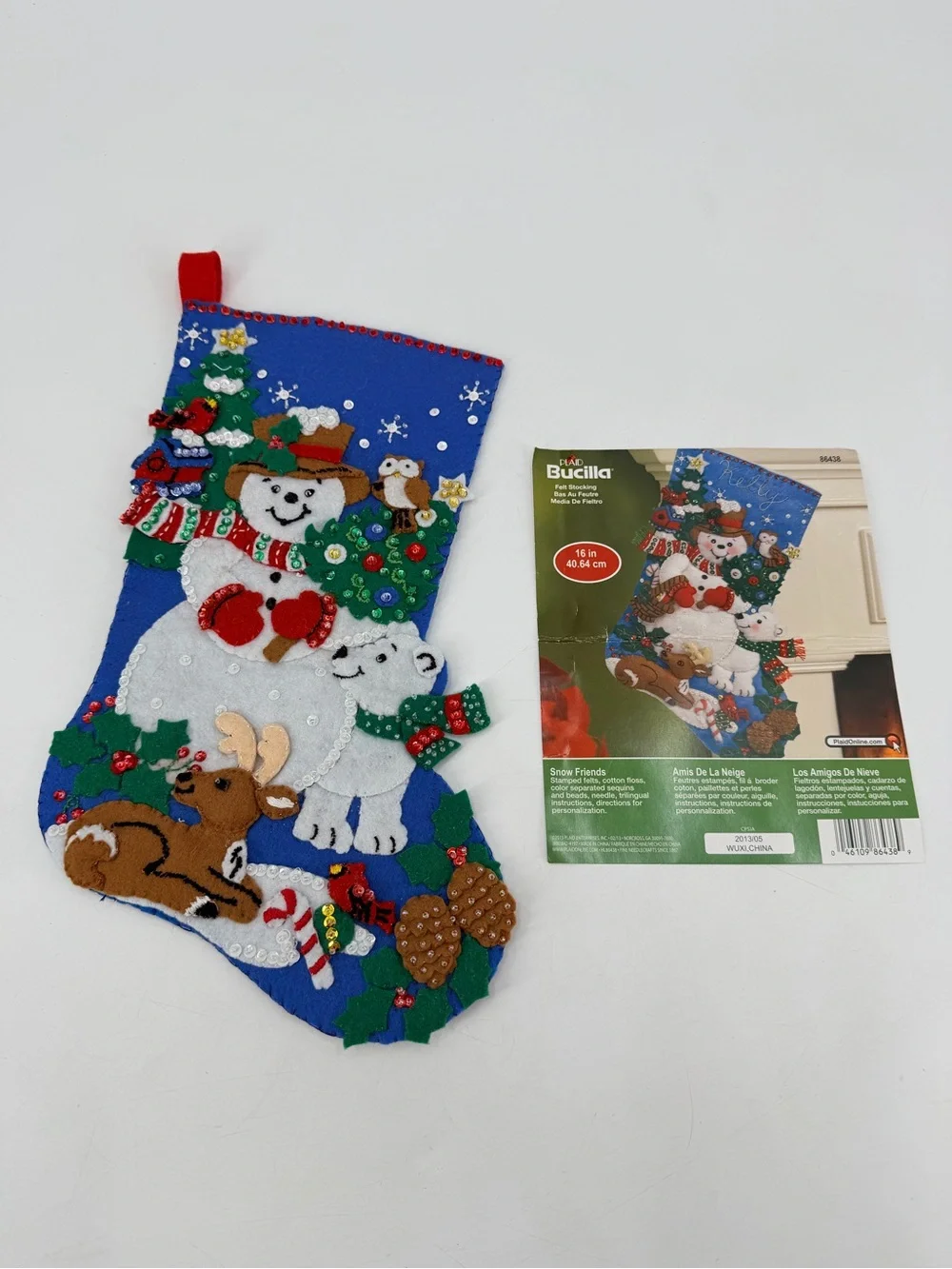 Bucilla Christmas Holiday Snowman Snow Friends 16” Stocking COMPLETED