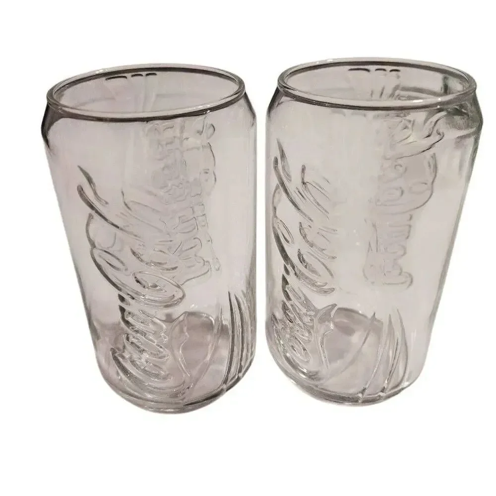COCA COLA CAN SHAPED GLASSES Vintage Kitchen drink wear set of 2