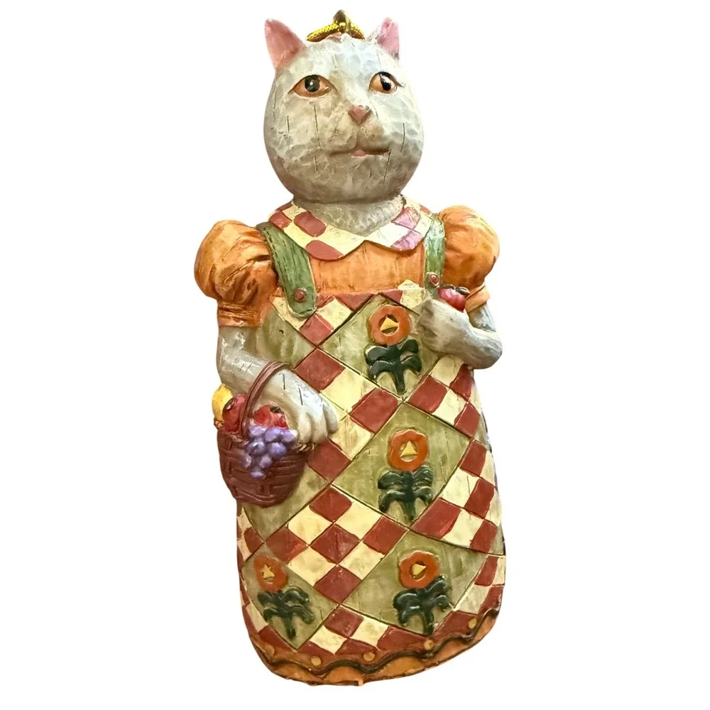 VTG Seymour Mann Cat Ornament Carved Country Holiday Christmas‎ Primitive