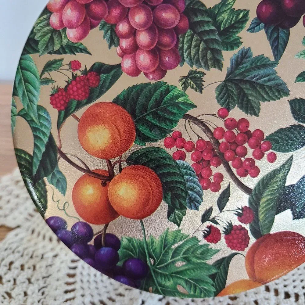 Vintage Tin Gold With Fruit And Leaves - Very Colorful - Great Condition